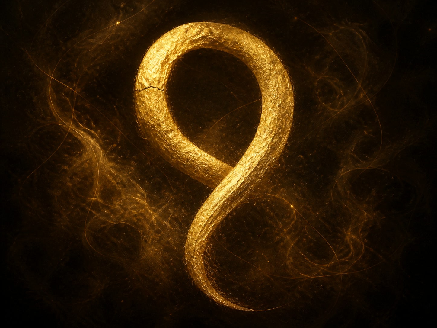 A single gold tail curled into a loop and tapering to a point.