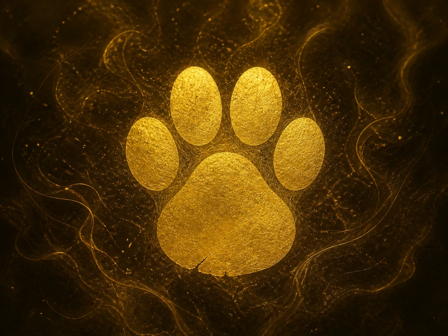 A gold paw print with four toe pads above one larger pad.