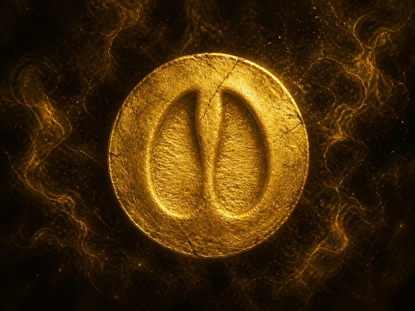 A round gold disc with a cloven hoof print pressed into its surface.