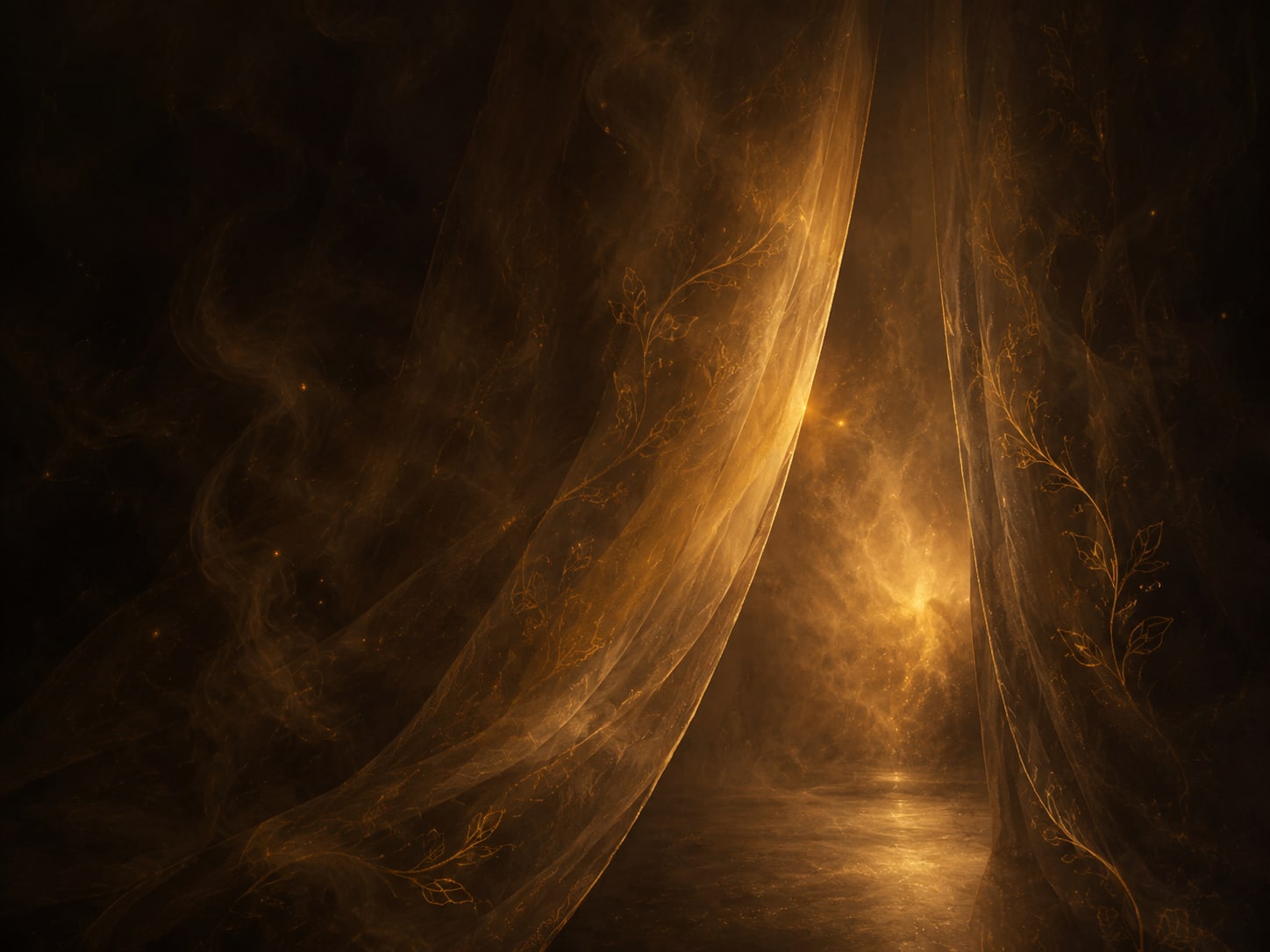 A curtain of warm haze parting to reveal a soft gold glow beyond.