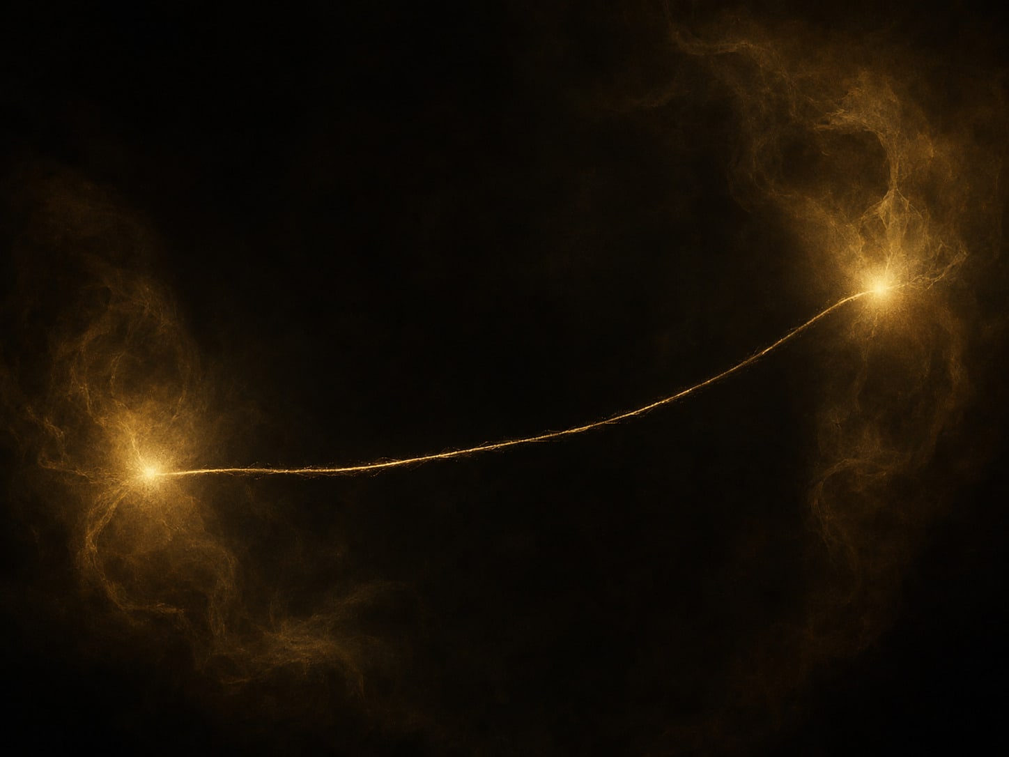 A luminous gold thread stretching between two soft points of light.