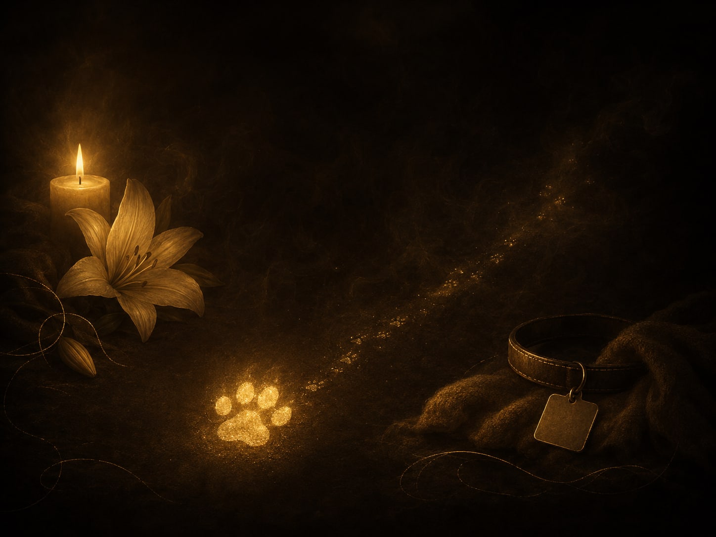 A single small gold paw print glowing in settling dust.