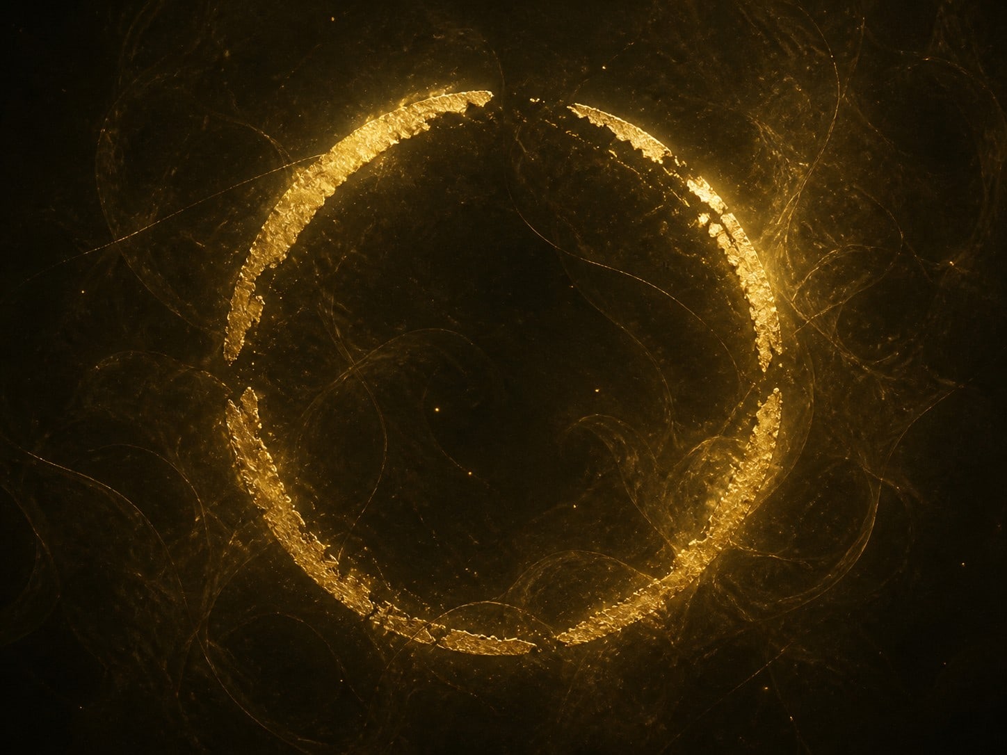A gold ring worn through in places, leaving gaps in the circle.