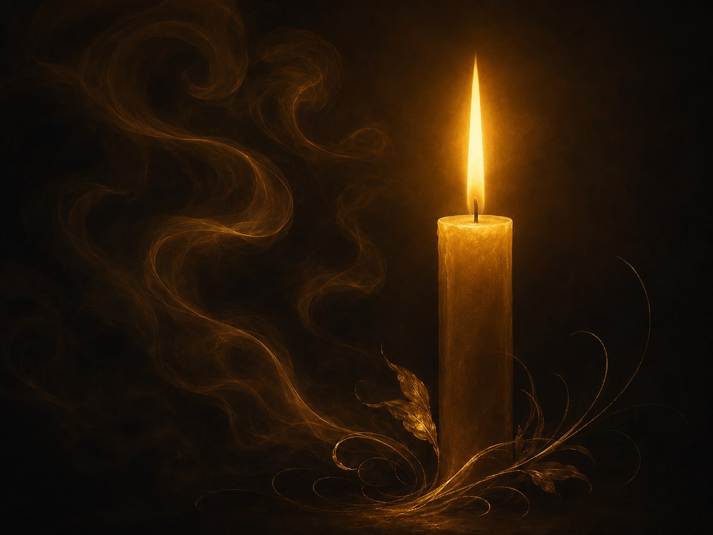 One tall candle flame burning steady and unwavering in warm gold bloom.