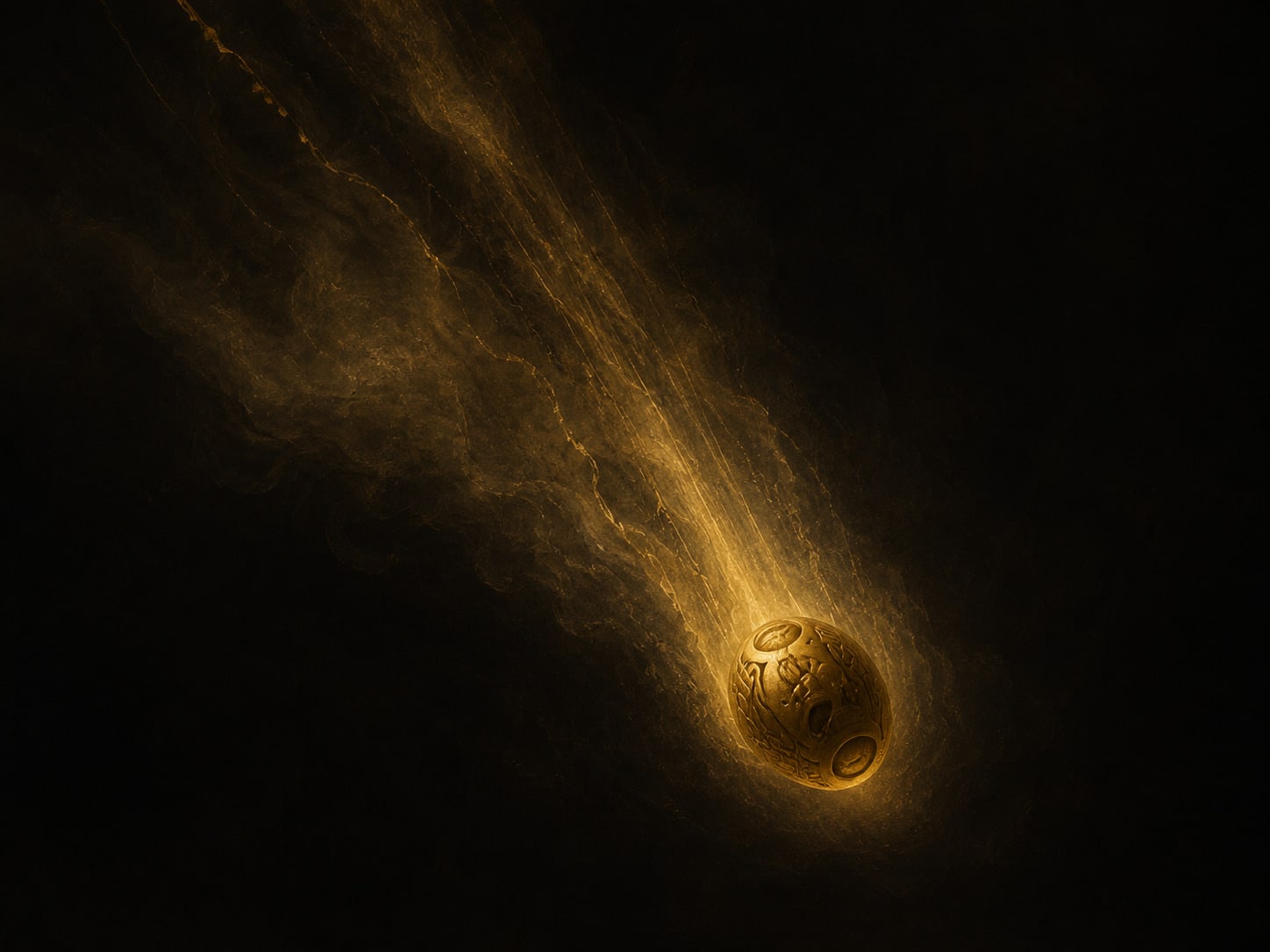 A small gold stone plummeting with a soft trail of gold light.