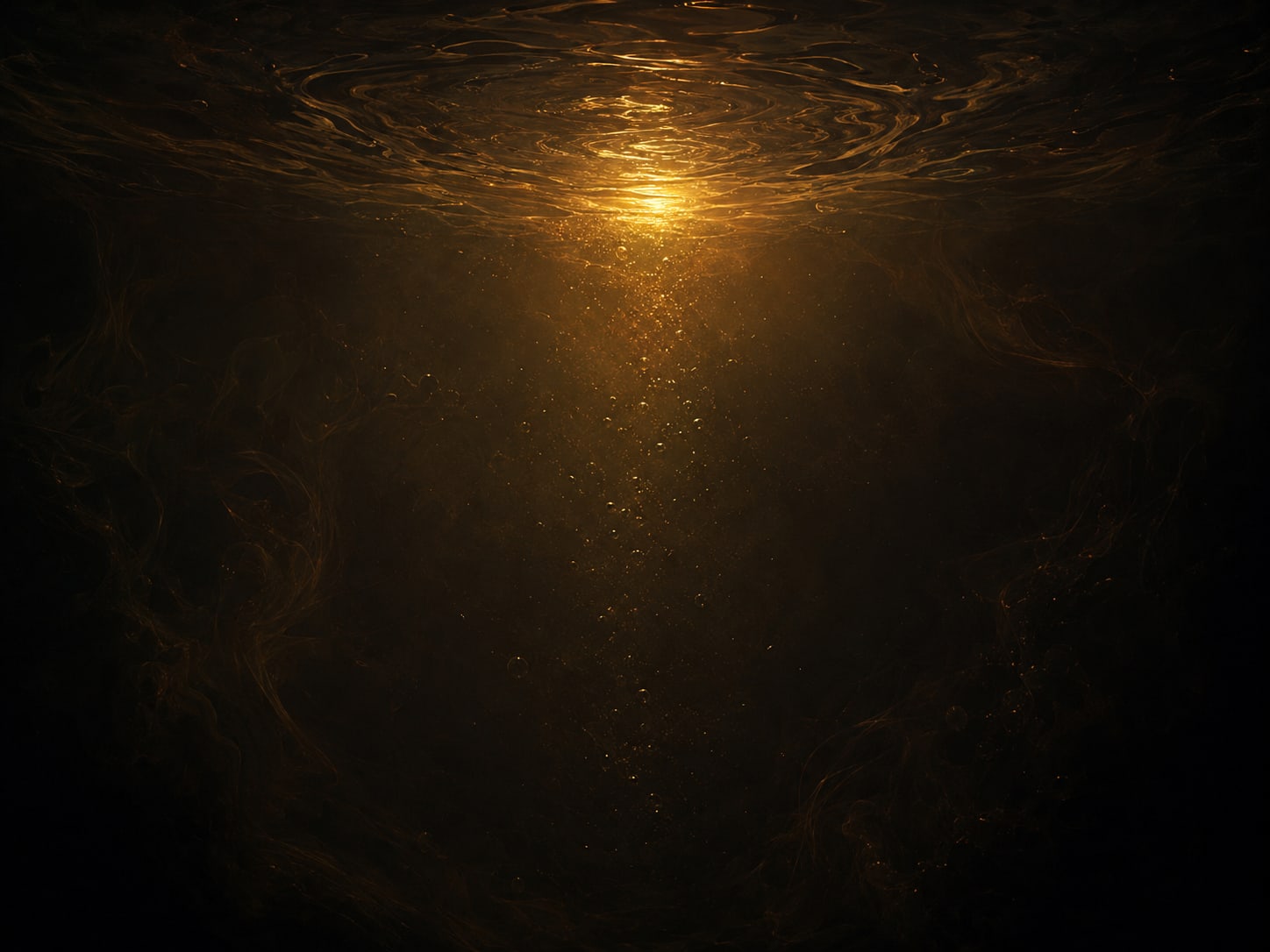 A soft gold glow sinking beneath a dark water surface, its light dimming into unlit depth.