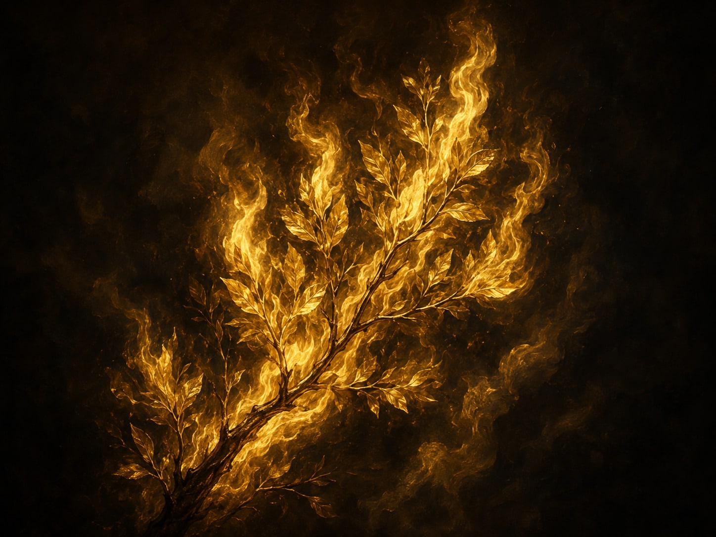 A gold branch wreathed in flame yet unconsumed.