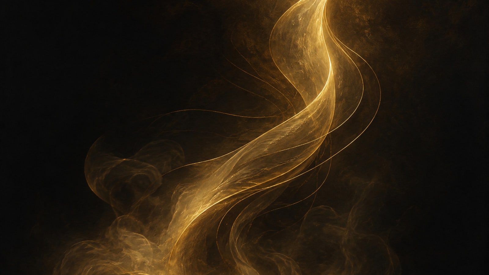 A weightless gold ribbon of light arcing upward through the dark.