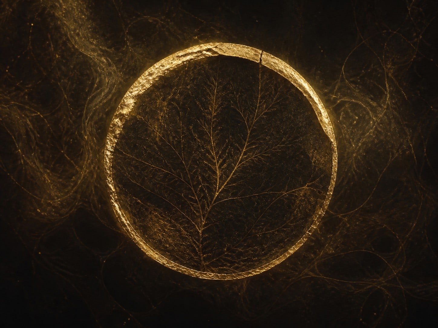 A gold ring with fine branching filaments visible inside it.