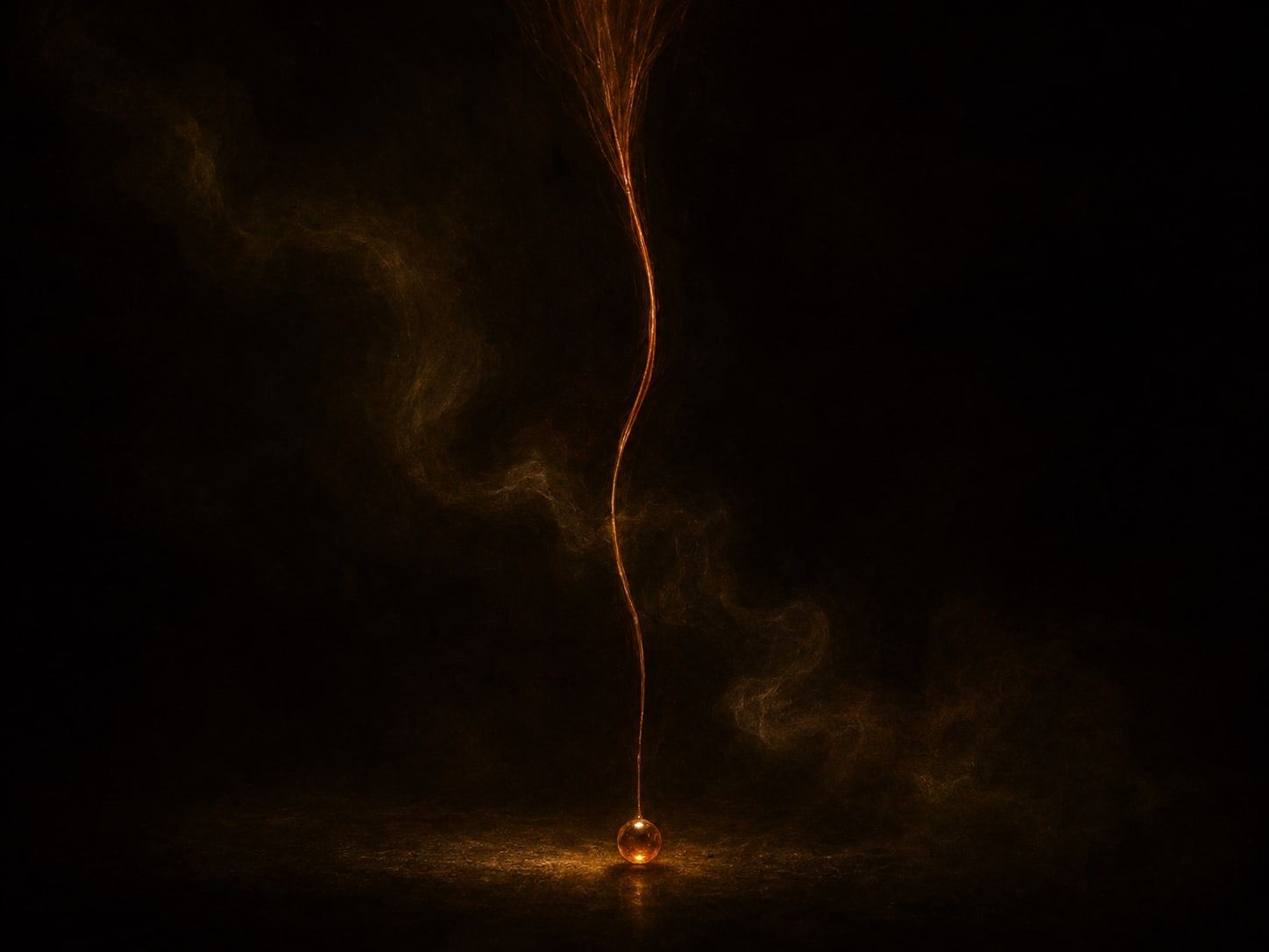 A soft gold current flowing through a narrow bright channel in the darkness.