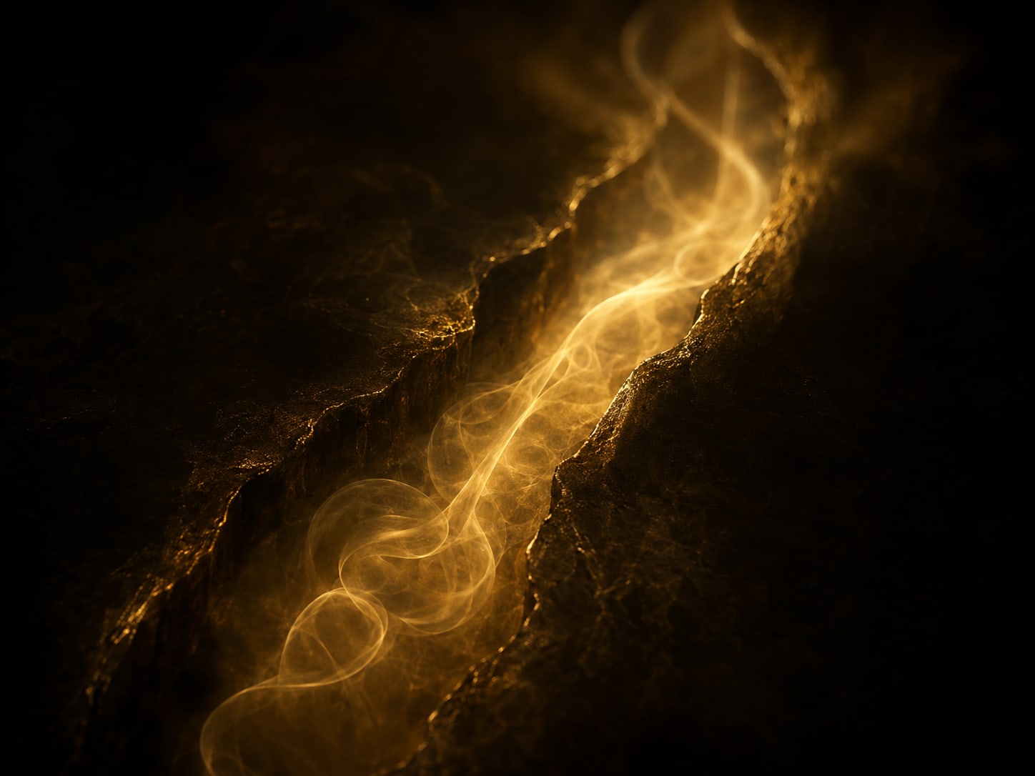 A thin ribbon of ember-copper light running downward through the dark.
