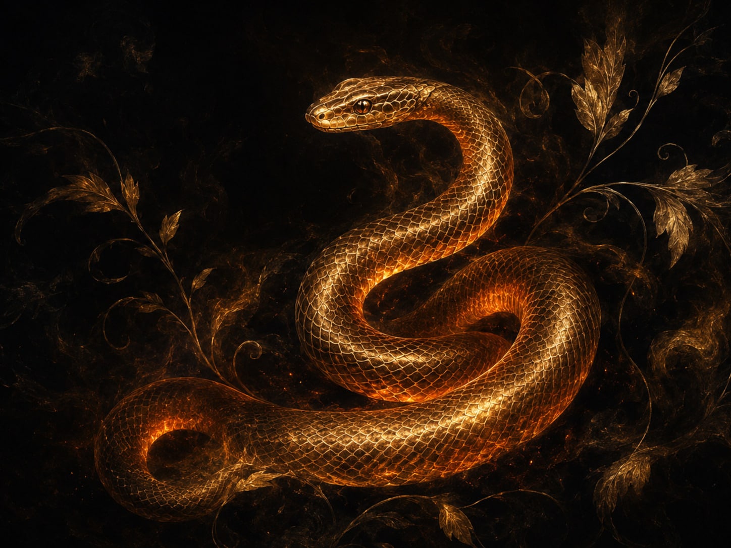 An ember-copper serpent with warm heat rising off its coils.
