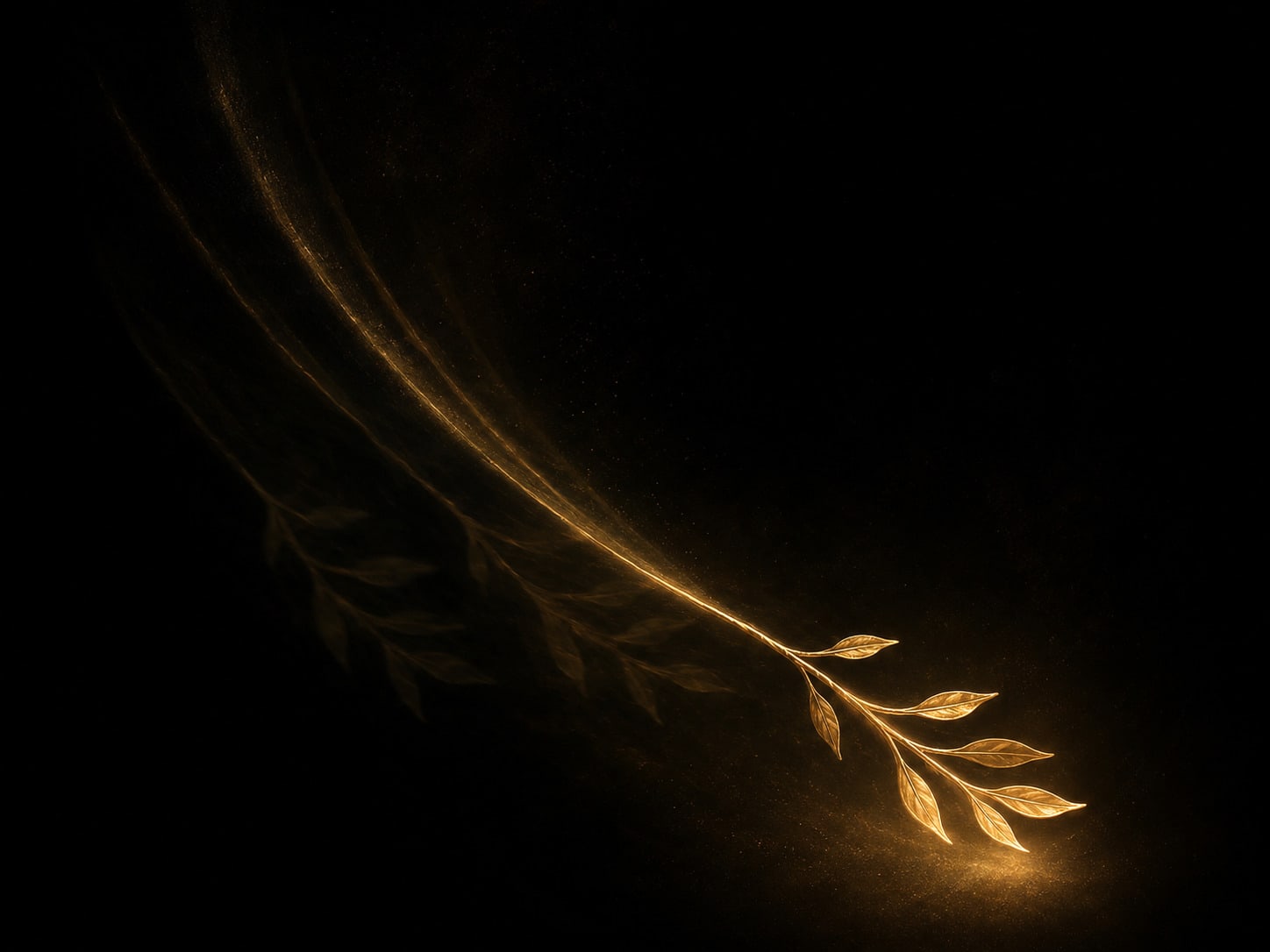 One gold branch trailed by two fainter afterimages of itself along the arc of its fall.