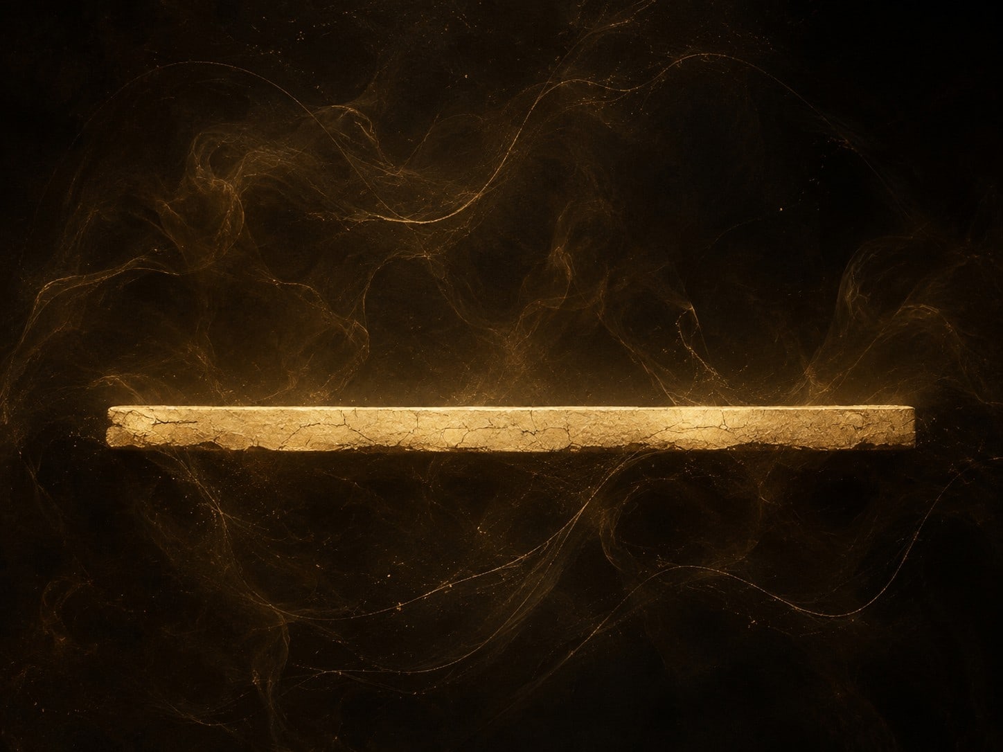 A narrow uneven pale gold strip rests alone against a dark hazy background.