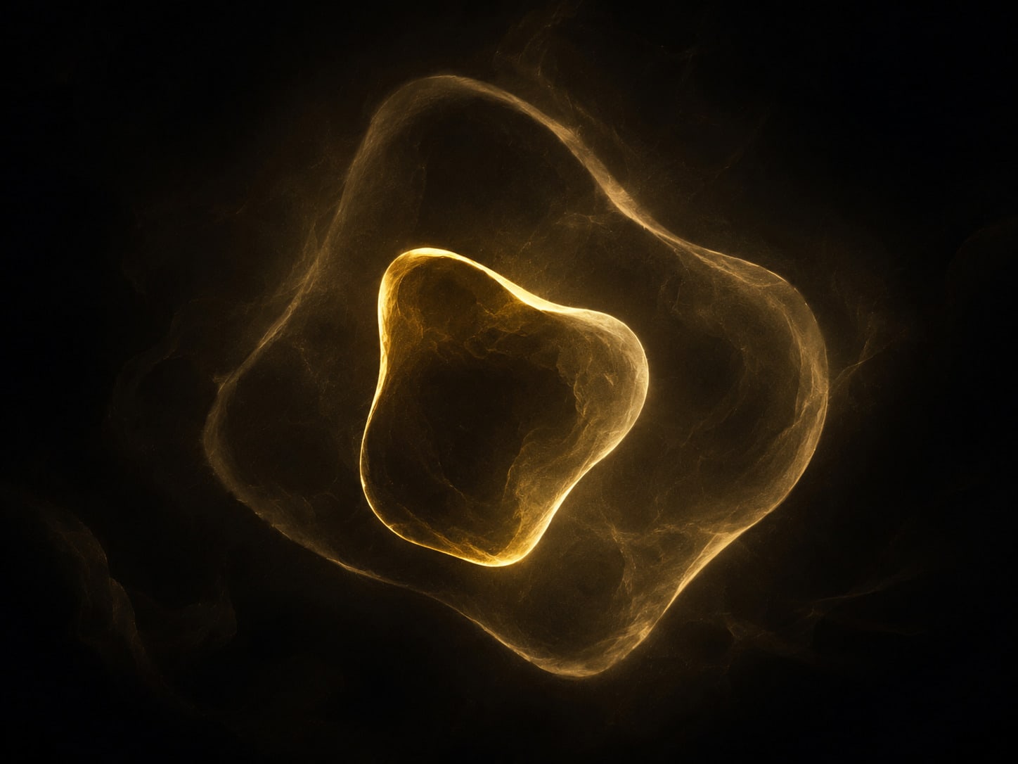 An irregular gold shape drawn twice at slightly different sizes, the inner copy crisply lit and the outer one dim and soft.