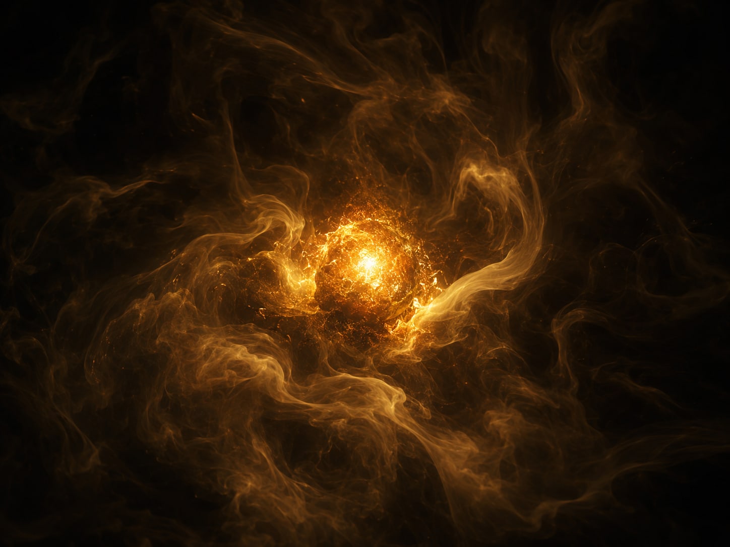 A gold ember burning at high intensity within a dark chamber of drifting smoke.