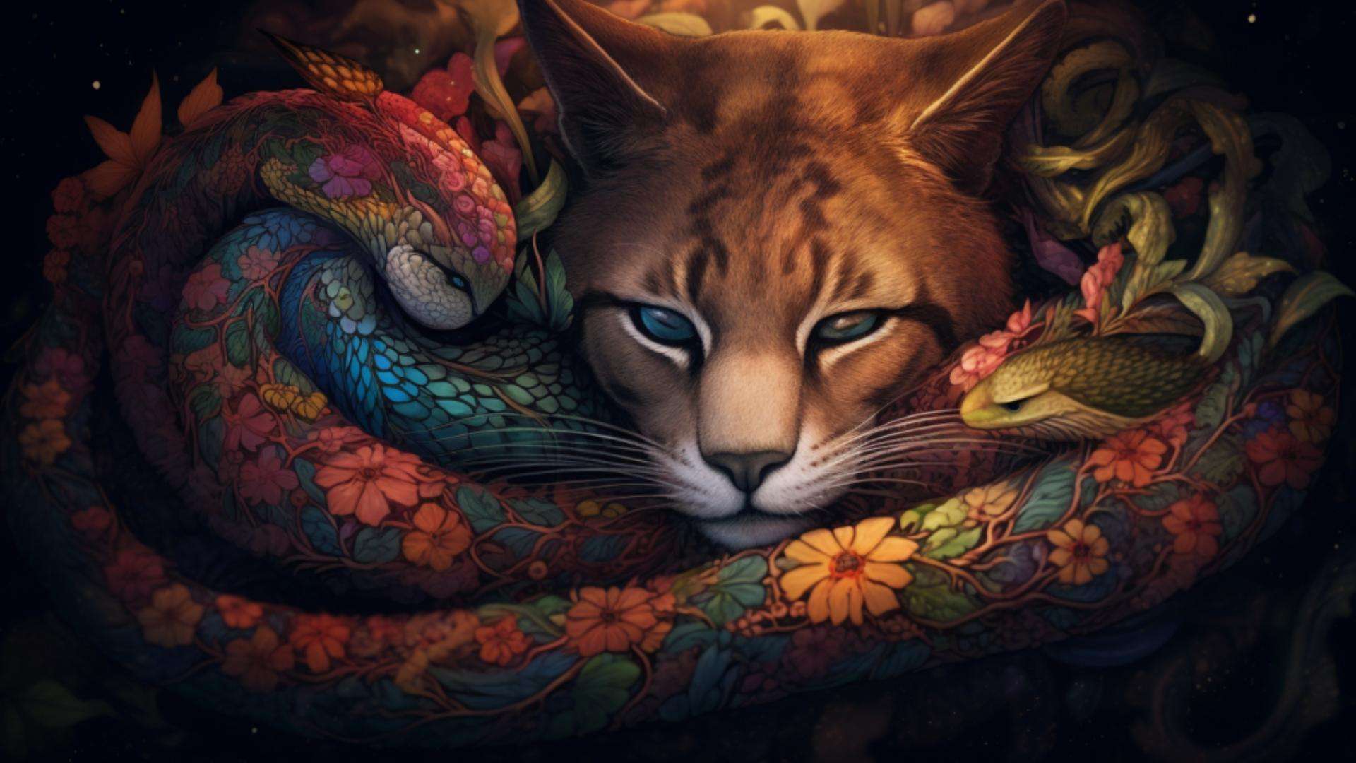 A Lucid dream of cat and snake together